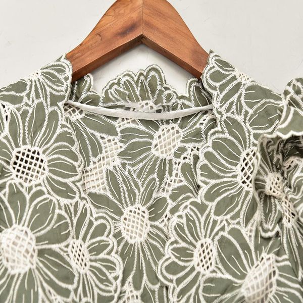 

dresses women heavy embroidery flower crochet puff sleeve spring summer mini dress, Black;gray