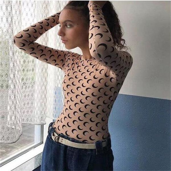 

designer womens t shirts clothes moon print printed stylist women long sleeve graphic tee tunics koszulka damska crescent, White