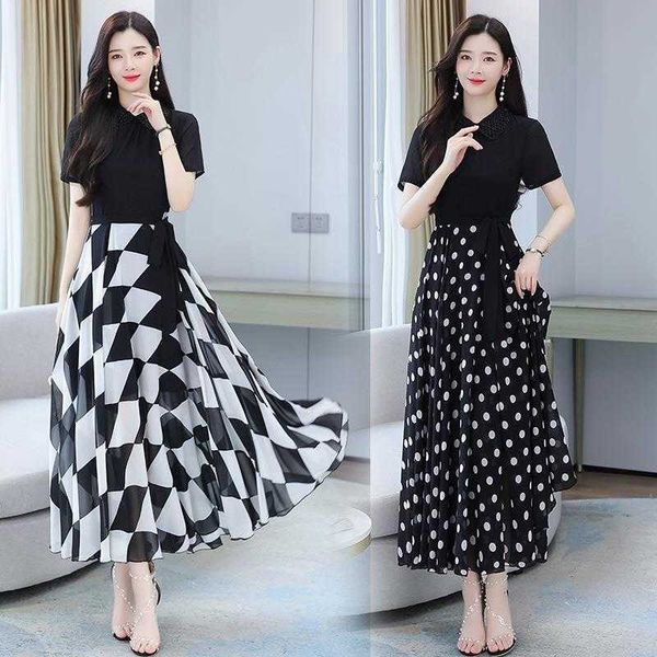 

womens chiffon stitching dress for women summer younger fashion slimming, Black;gray