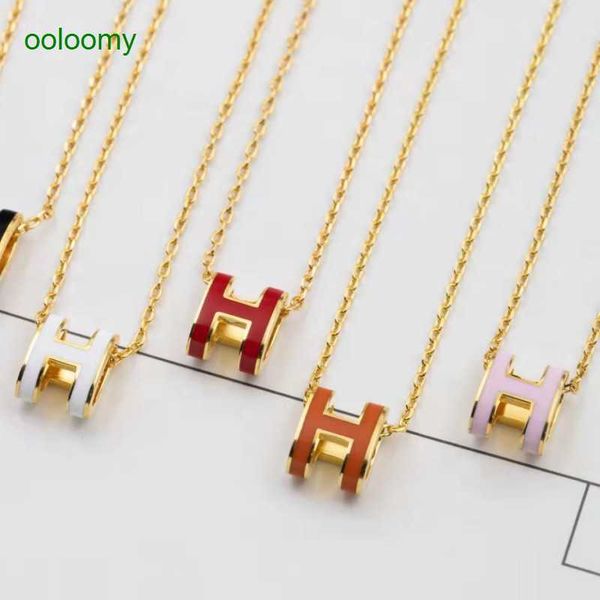 

hemres designer necklace better push h necklace s925 sterling silver 1-1 precision edition plated 18k gold rose enamel female collar chain, Black