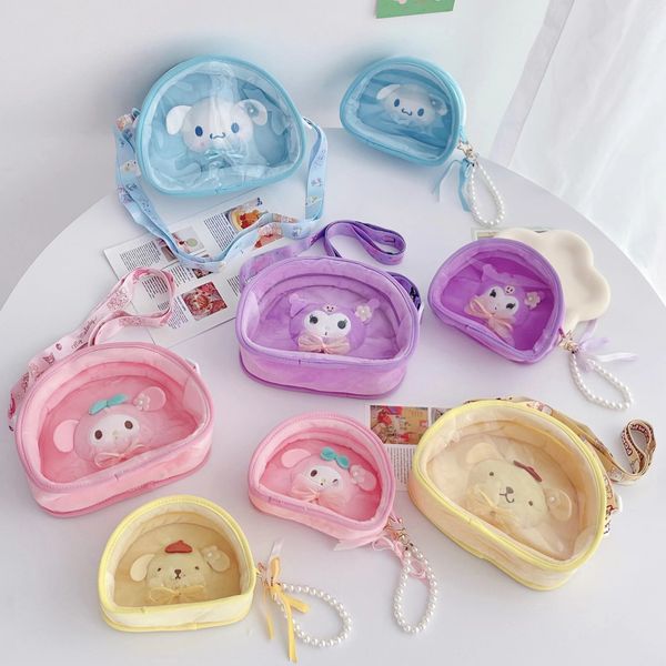 

transparent pvc jelly bag cute pearl chain plush small coin wallet
