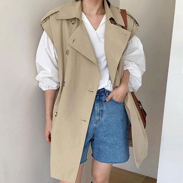 

vests superaen korea chic autumn fashion lapel double breasted loose casual sleeveless vest windbreaker jacket, Black;white