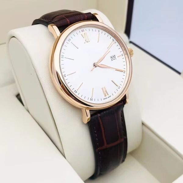 

mens lady watches automatic mechanical movement wristwatches designer18k rose gold stainless steel case leather watch montre de luxe 40mm, Slivery;brown
