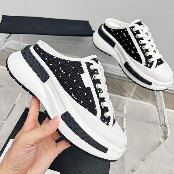 

designer womens dress shoes slipper full star canvas shoes fashion platform shoes soft comfortable round head lace-up heightening shoes outd, Black