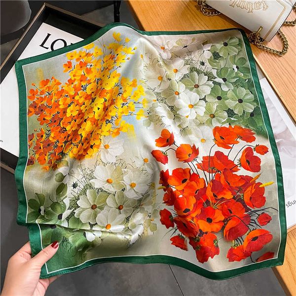 

scarves 100 real silk square scarves women bandana printed foulard hair tie soft neckerchief j230428, Blue;gray