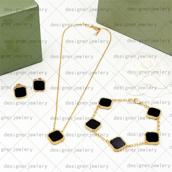 

gold four leaf clover bracelet designer jewelry classics flower bangle necklace earring set girl wedding mother's day jewelry gifts bra, Golden;silver