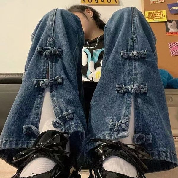 

women's jeans y2k women vintage streetwear korean straight ladies cargo pants high waisted loose denim trousers fairy grunge alt clothe, Blue