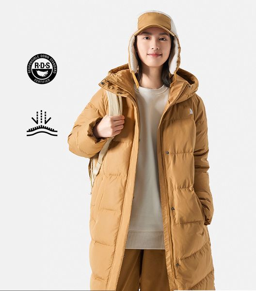 

The North Fage Long Down Jacket Women Outdoor Windproof Warm Autumn New |81SA, Khaki
