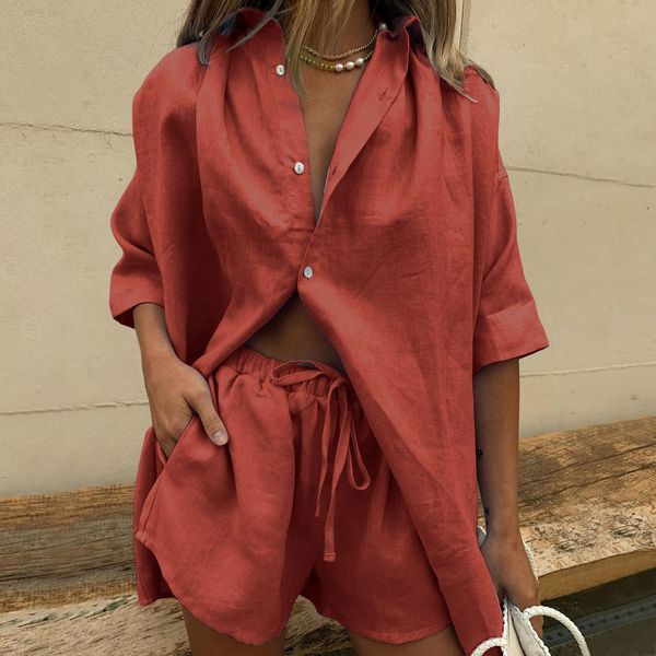 

two piece dress women blue suit casual loose long sleeve shirt summer and mini shorts fashion tracksuit two piece set outfits 2 230428, White