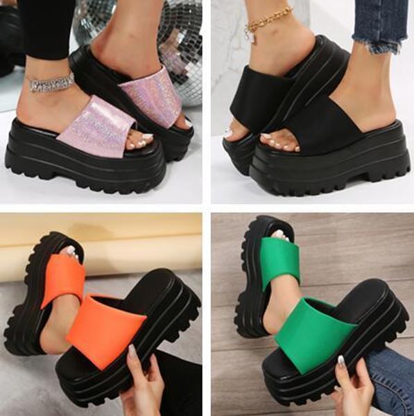 

slippers 2023 summer 9 colors brand women single band platform sandals black nylon y wedges slipper 3543 230427