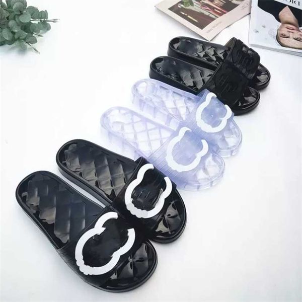 

women designer slippers transparent pvc jelly sandals womens c letter luxury summer clear slipper slides silicone lady flip flops flat shoe, Black