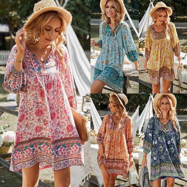 

american station bohemian casual vacation style dress summer, Black;gray