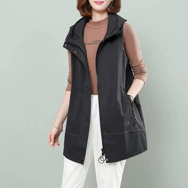 

leather 2022 women's vest jacket midlength spring autumn waistcoat new loose sleeveless jackets fashion zipper vest coat female 5xl, Black