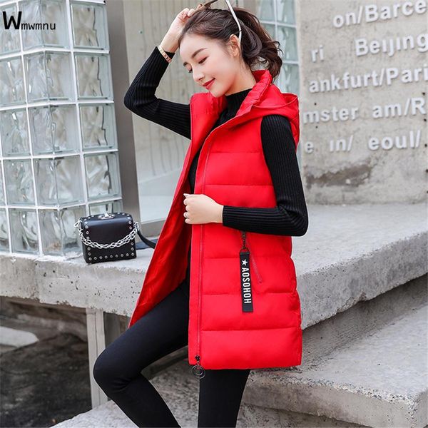 

vests women gilets bread waistcoat warm coat sleeveless jacket korean zipper overcoat fall winter midlength hooded cotton padded vest, Black;white