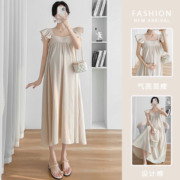 

Maternity Dresses 2321# Summer Fashion Linen Maternity Loose Straight Dress Sweet Rufflle Clothes for Pregnant Women Pregnancy Casual 230428, Orange