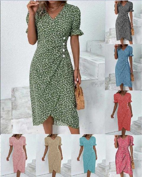 

summer womens holiday casual dresses floral irregular hem v neck dress, Black;gray