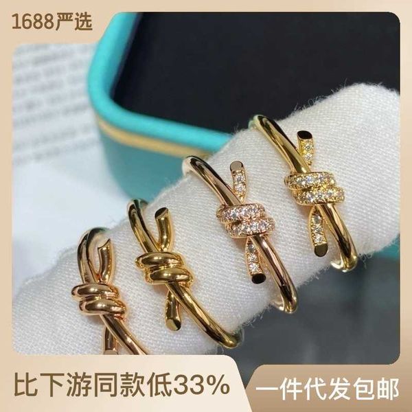 

high version v-gold second-generation cnc exquisite carving tiffay knot tnot ring for women 18k rose thick gold with gu ailing matching brac, Silver