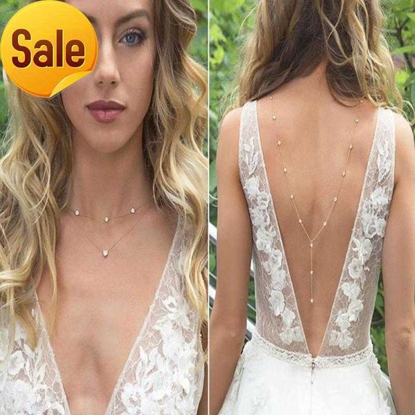 

chains rhinestone inlaid long drop bridal back necklace lady body chain wedding jewelry for women costume jewelrychains, Silver