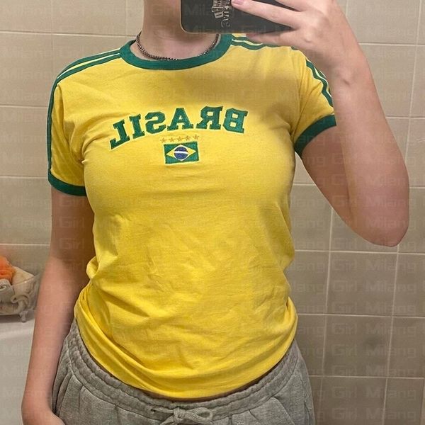 

women's t shirt atasan potong gotik sulaman huruf wanita estetis pakaian jalan kaus bayi grunge lengan pendek kasual y2k emo 230427, White