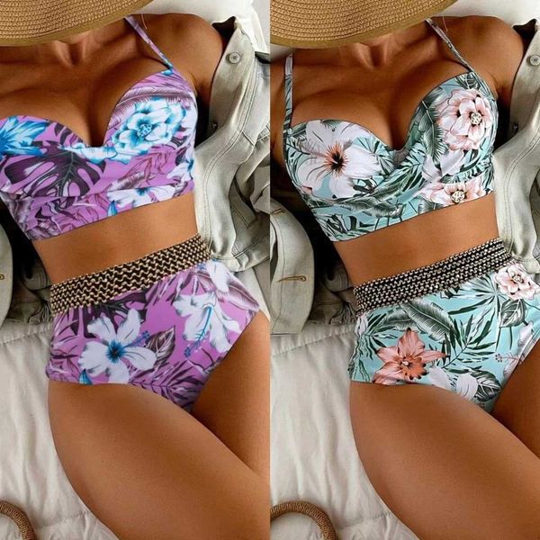 

new floral 2023 split webbing high-waisted conservative swimsuit