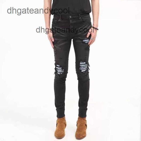 

pant tide 2023 high washing ch jeans street designer brand jean water mens used black hole blue cashew flower paste cloth slim fit small leg