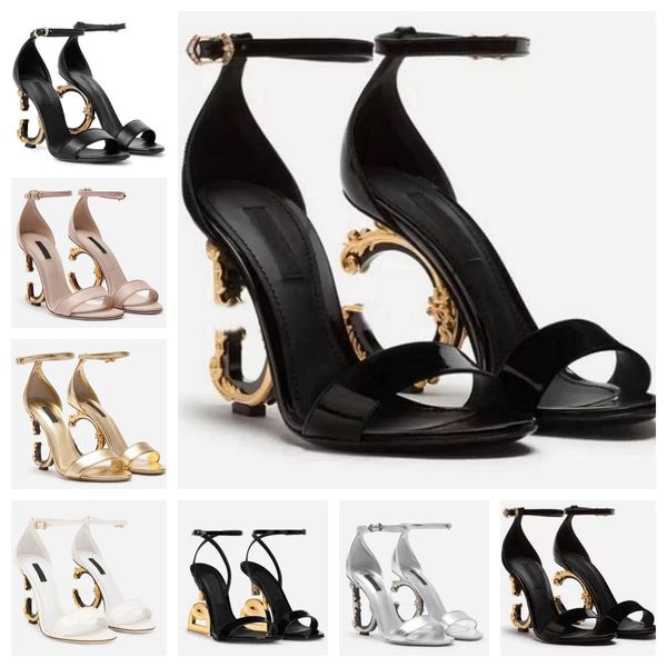 

summer popular keira sandals shoes polished calfskin baroquel heels patent leather women pop heel gold-plated carbon lady bridal dress eveni, Black