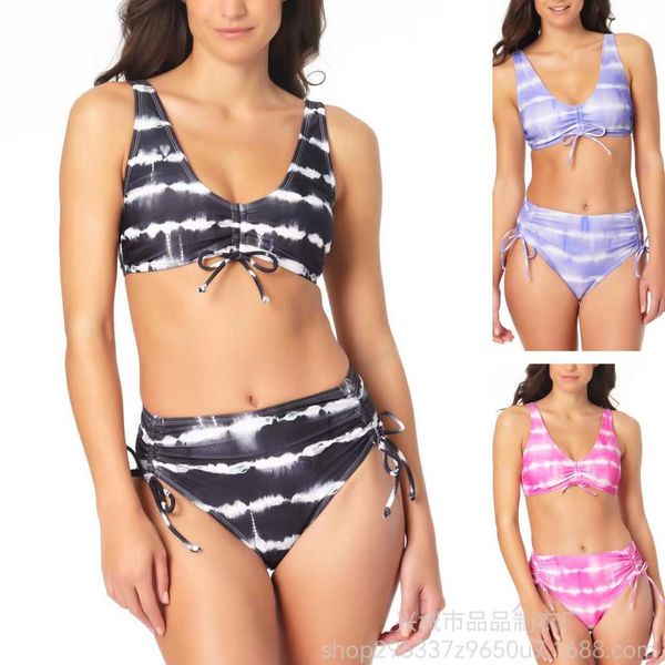 

split 2023 new bikini swimsuit women's inspired tie dyed print lace up beach suit