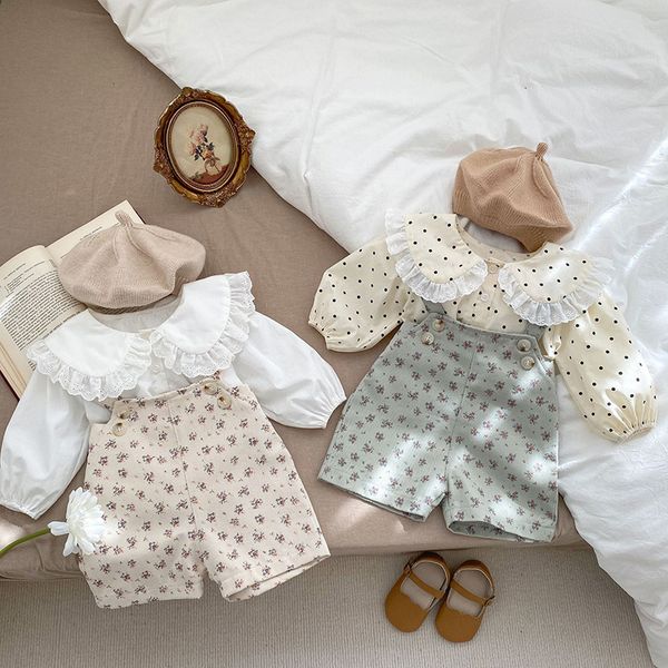 

rompers milancel summer baby clothing set toddler girls blouse and floral overall suit 230427, Blue