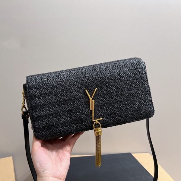 

summer women's handbag designer bag fashion one shoulder bag straw braided raffia crossbody bag tassel alphabet banquet bag premium lea