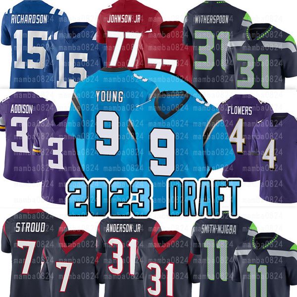 

9 bryce young 2023 draft football jerseys 7 c.j. stroud will anderson jr. anthony richardson devon witherspoon jaxon smith-njigba quentin jo, Black;red
