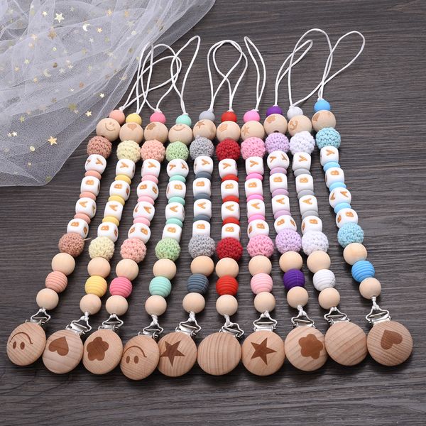 

pacifier holders clips# baby beech chain geometric crochet beads silicone teething nipple personalized name gifts 230427