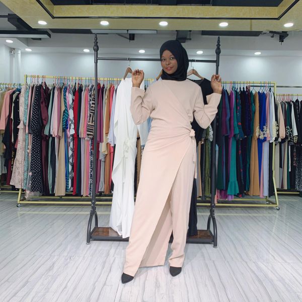 

jeans women muslim jumpsuits solid color full sleeves long pants overalls rompers siamese trousers islamic clothes modesty, Blue