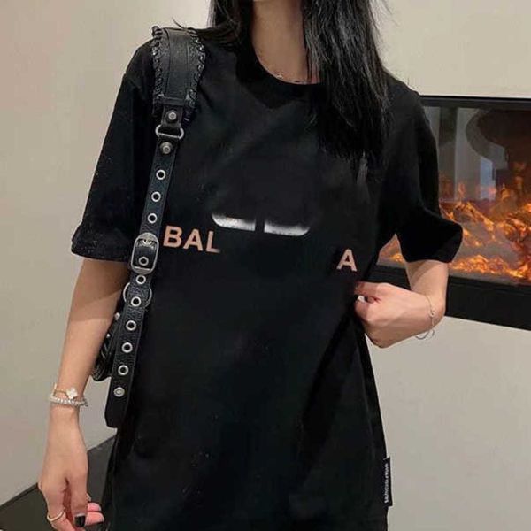 

designer balencigas women new fashion brand double b family correct letter printing loose versatile men's and women's round neck c, White;black