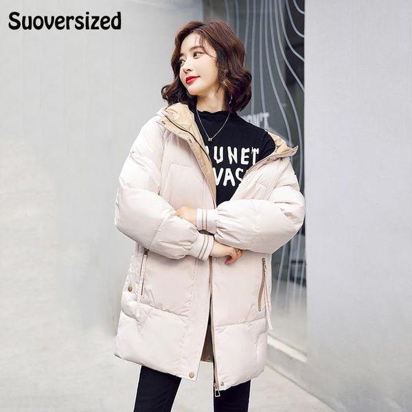

leather loose hooded cotton padded thicken parkas snow wear windproof warm women jacket korean long sleeve winter coat oversized 4xl, Black