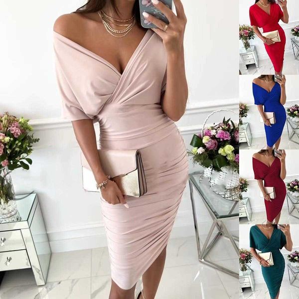 

summer solid dresses color and v neck sheath dress womens clothing, Black;gray