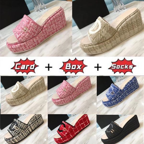 

2023 designer sandal wedge sandals women slippers flip flops luxury flat thick bottom embroidery comfortable platform sandals casual summer, Black