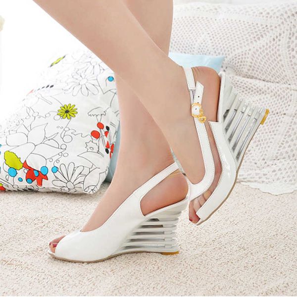 

sandals moda feminina peep toe bombas senhoras cunhas transparente salto alto mulher estilintes fivela sapatos femininos calados slidos vero, Black