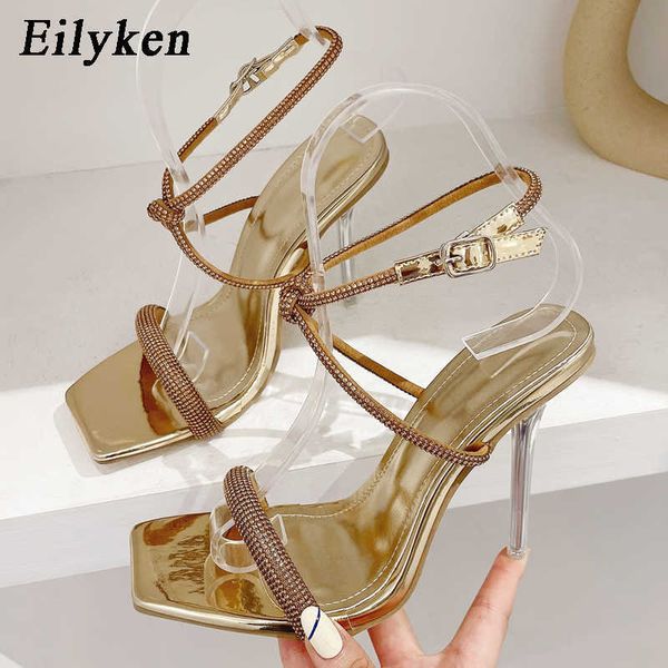 

sandals eilyken new fashion square toe women sandals 2023 summer crystal high heels buckle strap stripper ladies shoes j230428, Black