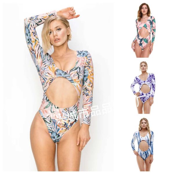 

long 2023 sleeve one piece triangle swimsuit women's hollow out sun protection tie dyed bikini