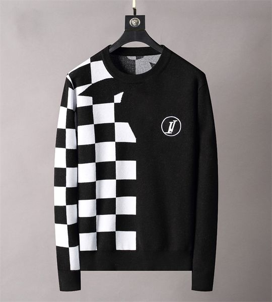 

men's trend designer sweater fashion men's casual round long-sleeved sweater men's spring and autumn alphabet print sweater10, White;black