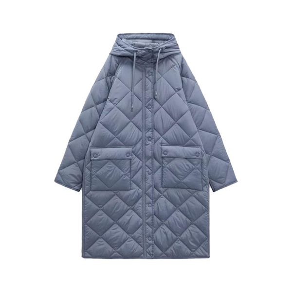 

leather autumn and winter new fashion women's casual allmatch standup collar hooded pockets decorated with long cotton coats, Black
