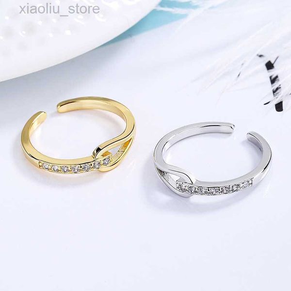 

band rings sparkling diamond intersection open ring women's french light luxury sweet hollow small design sense temperament index finge, Silver