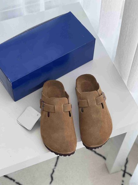 

slippers designer birkes slipper leather sandals men women slide slippers boston soft footbed clog suede buckle strap clogs shoes outdoor in, Black