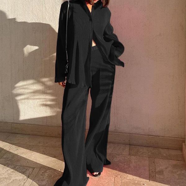 

pants women 2 piece casual lounge wear outfits for women long sleeve button shirt high waist loose pants streetwear pajamas, White