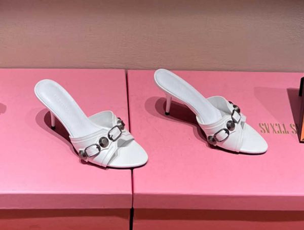 

cagole lambskin leather mules sandals stud buckle embellished shoes rounded slip on open toes stiletto heel womensl uxuryd esignerss hoef or, Black