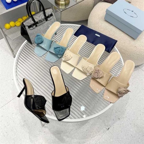 

womens 7.5cm heel sandals designer mid block heels dress shoes mouth patent leather slipper inverted triangle sandal black white pumps slide