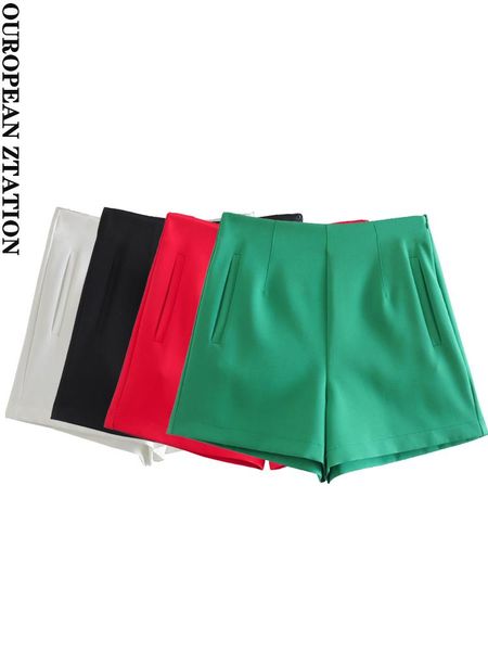 

shorts pailete women 2022 fashion side pockets bermuda shorts vintage high waist zipper fly female short pants mujer, White;black