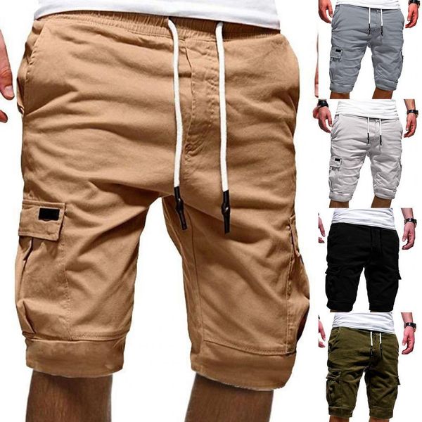 

men s jeans celana pendek pria kargo musim panas dingin warna solid multi kantong jogger tali longgar ukuran plus 230427, Blue