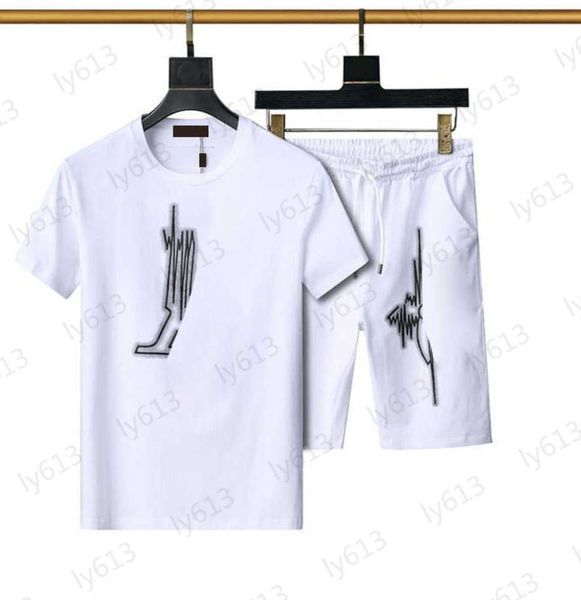 

mens clothes sets designer white summer fashion luxury classic black stripe graffiti brand logo printed round neck solid cotton t-shirt shor, Gray