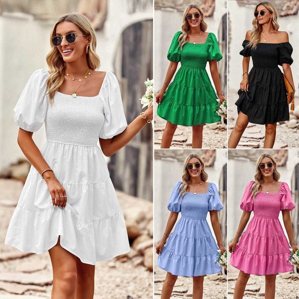 

diyun design american station casual dresses french square collar elegant dress, Black;gray